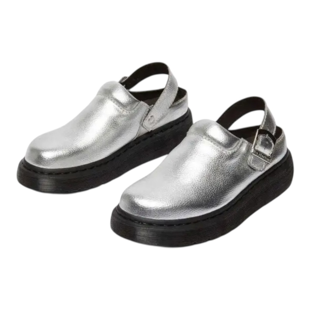Dr. Martens Metallic Silver Mules with Black Sole - Picture 3 of 7